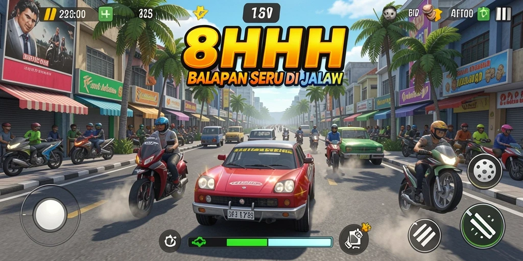 Screenshot menampilkan aksi balapan seru di 8HHH.