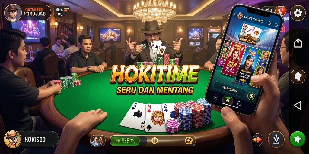 Screenshot utama HOKITIME menampilkan gameplay Poker yang menegangkan.