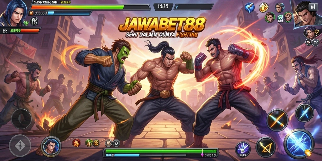 Screenshot pertarungan seru di JAWABET88 dengan karakter unik.