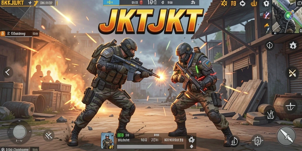 Screenshot menunjukkan aksi mendebarkan dalam game Battle Royale JKTJKT.