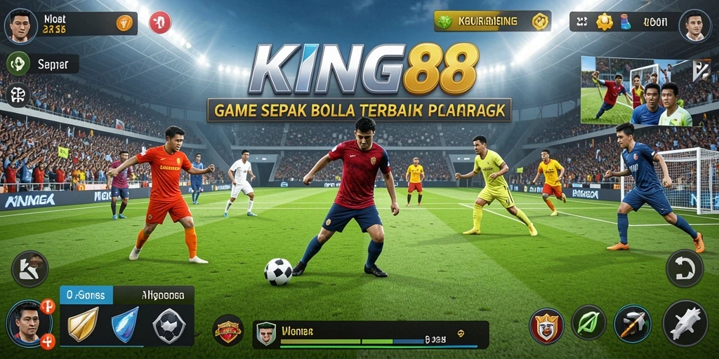 Tampilan gameplay KING88 dengan aksi sepak bola yang seru.