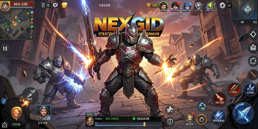 Screenshot utama NEXGID menampilkan pertempuran dinamis dan strategis.