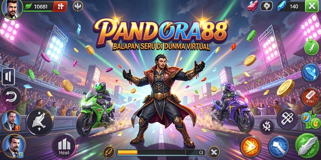 Screenshot gameplay PANDORA88 dengan aksi balapan yang menegangkan.