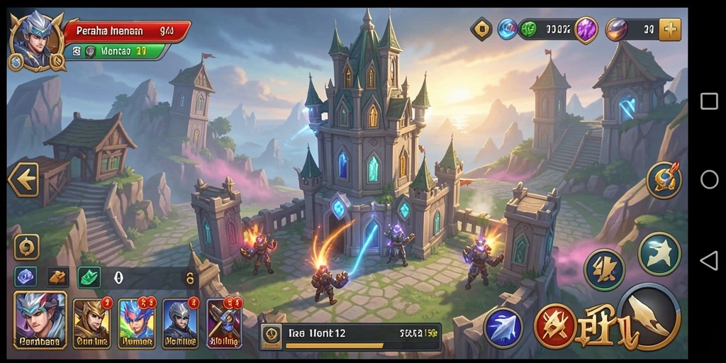 Screenshot TOTO12 menampilkan aksi menara yang mempertahankan wilayah dari serangan musuh.