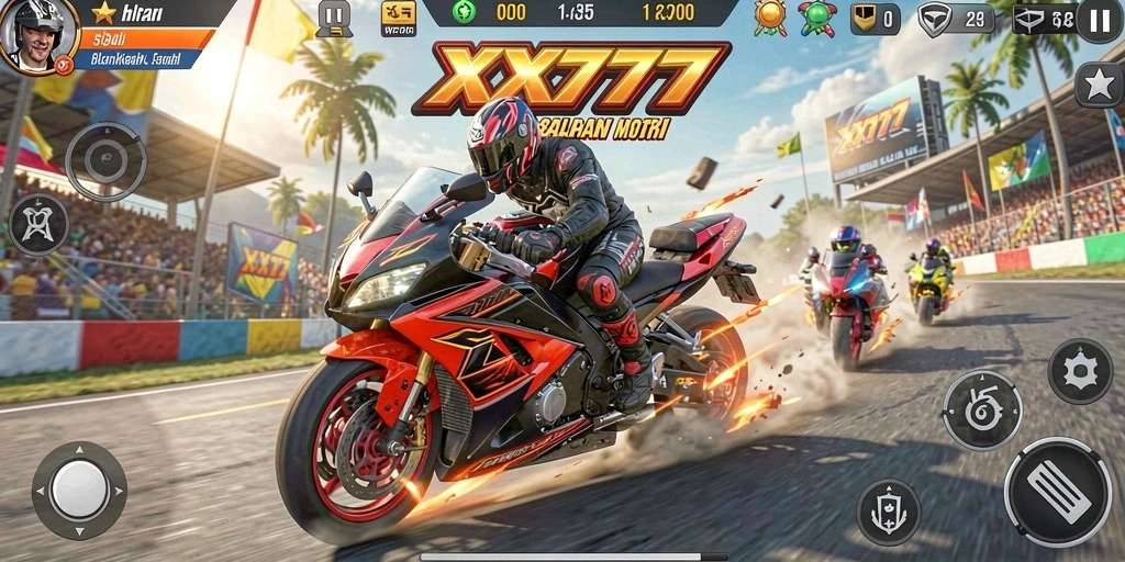 Tampilan gameplay XXX777 yang seru dan menegangkan saat balapan.