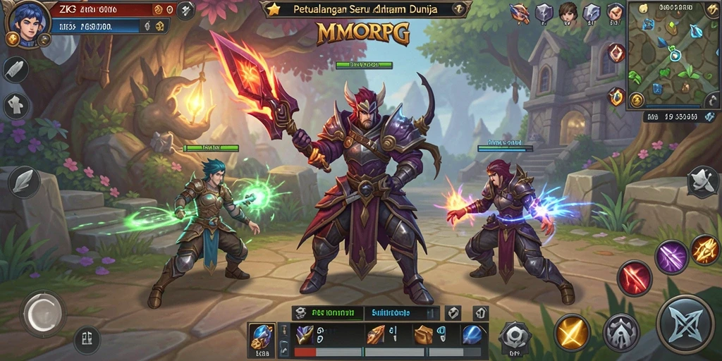 Tampilan gameplay seru di dunia fantasi ZK3 dengan pertempuran menarik.